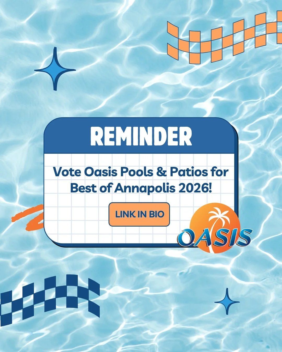 We're here again to remind you to vote for Oasis for Best of Annapolis 2026 by February 28! See the voting guide pinned to our page for step-by-step instructions.

Vote for &ldquo;Oasis Pools &amp; Patios&rdquo; in the following categories:
- Hardsca