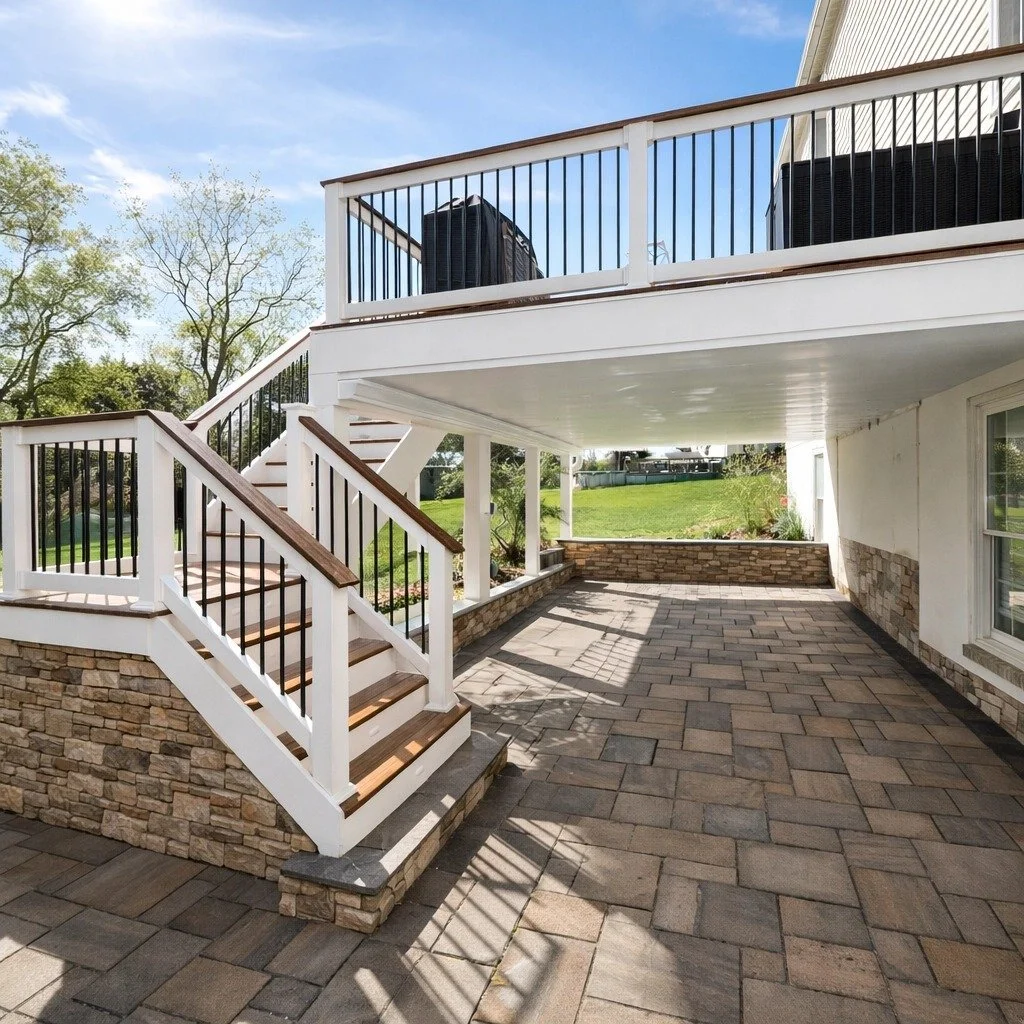 Most backyards feel disconnected: a deck here, a patio there, with no real conversation between them.

We design for the transition.

Multi-level living is about elevating your footprint. It&rsquo;s the way your upper deck flows into the hardscape be