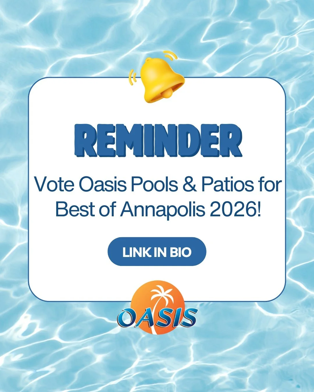 Another reminder to vote Oasis for Best of Annapolis 2026 by February 28! See the voting guide pinned to our page for step-by-step instructions.

Vote for &ldquo;Oasis Pools &amp; Patios&rdquo; in the following categories:
- Hardscape Design / Build
