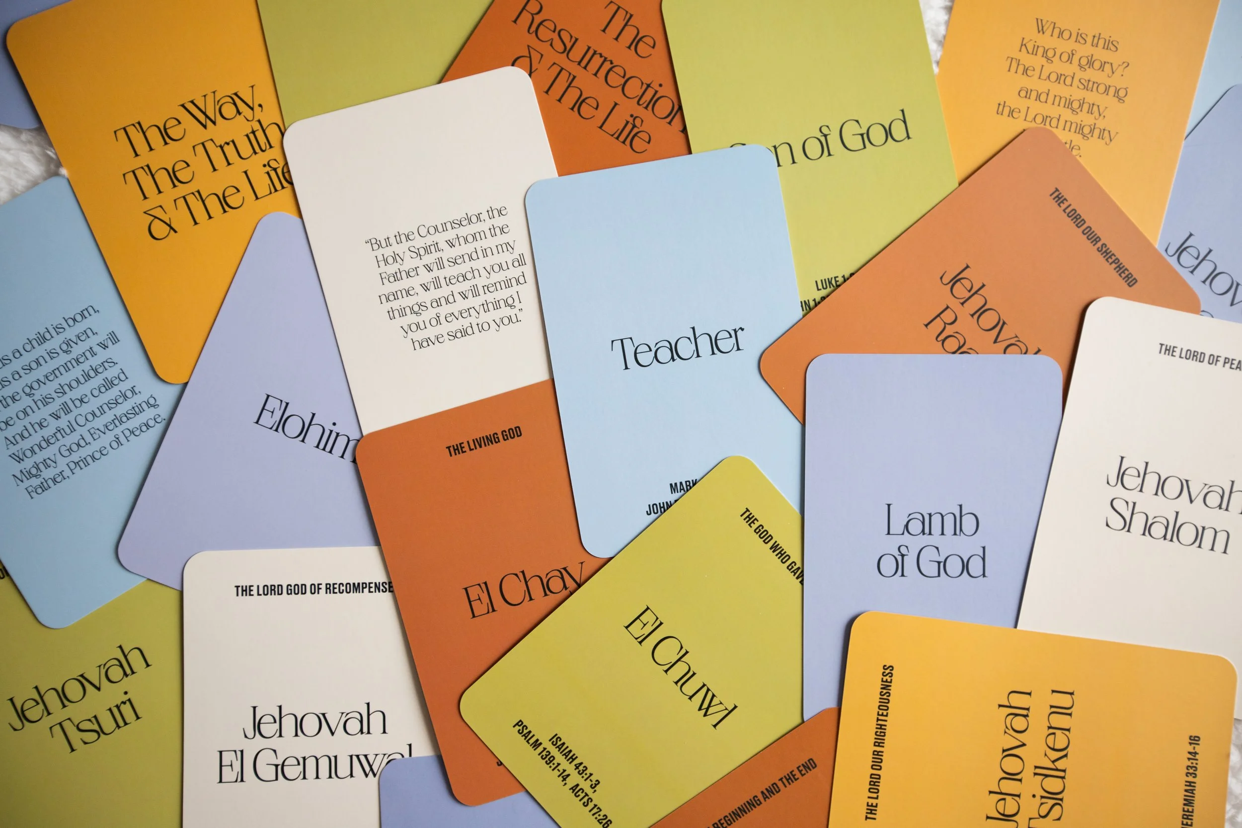 Seven beautiful colors. 52 names of God. Loads of scripture to tuck away in your heart and home.
