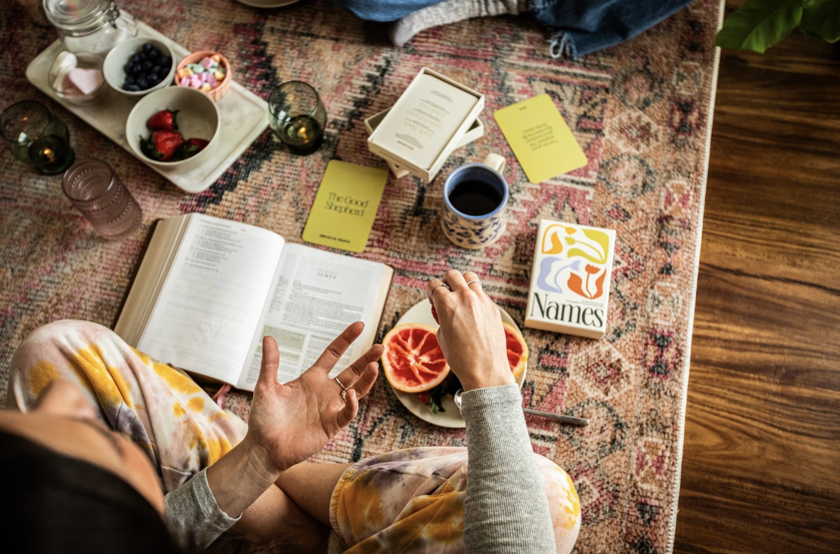 Grab a friend, a Bible, the weekly reflection card, and one name of God. You could even use these cards as your weekly Bible study!. 