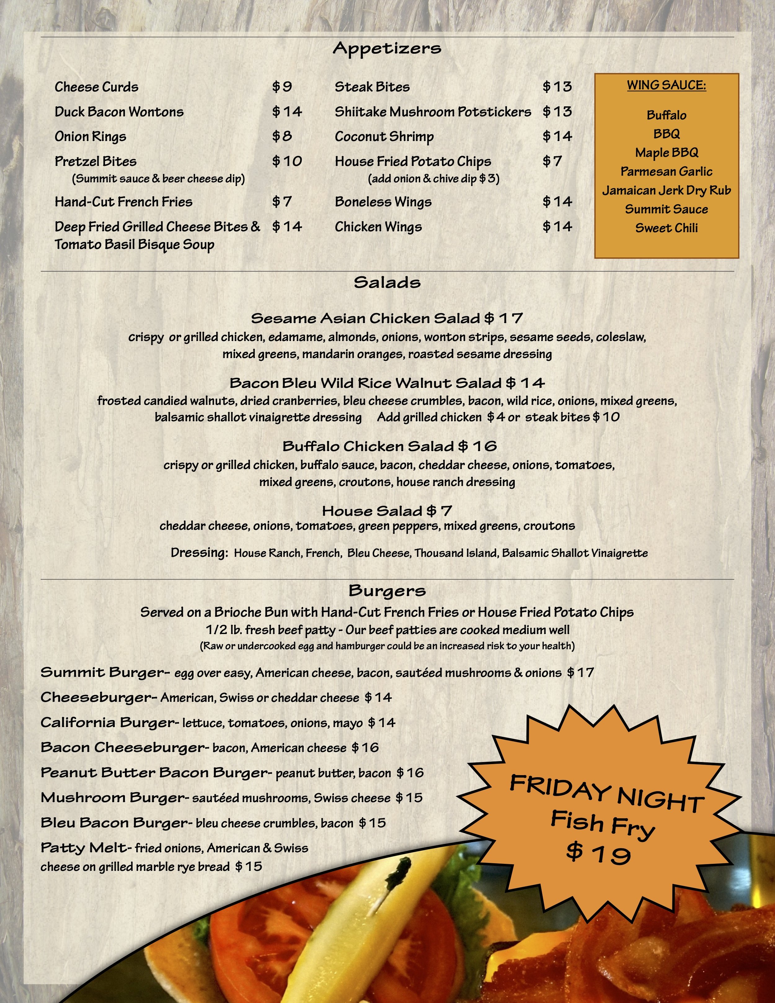 Menu — Summit Lake