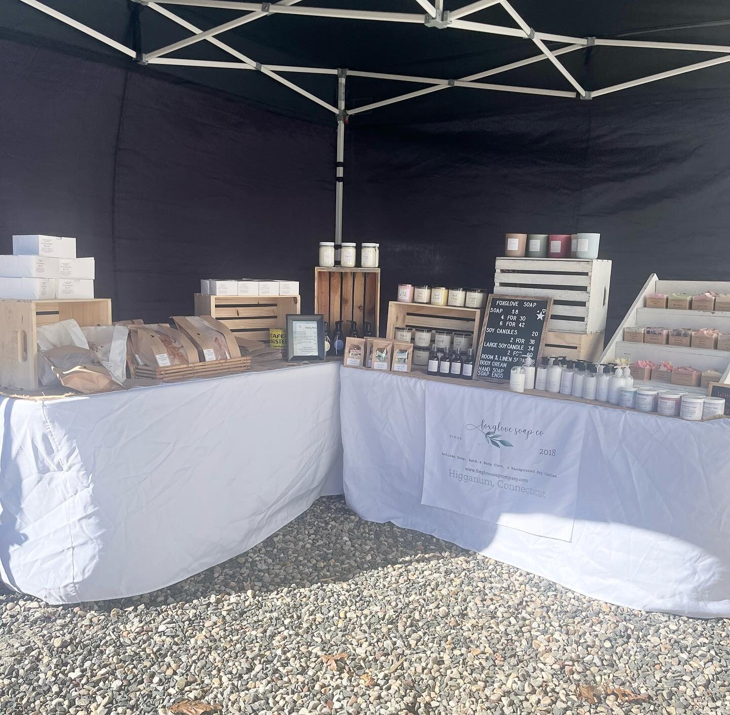 All set up for the pop up! Come get &lsquo;em! 🐣 🥯 🥖 🐰🌼 11-4 

Hoping you all have a wonderful Easter, enjoy this beautiful sunshine! 🌞 

#popup #soap #soapmaker #cinnamonrolls #sourdoughbread #homestead #soycandles