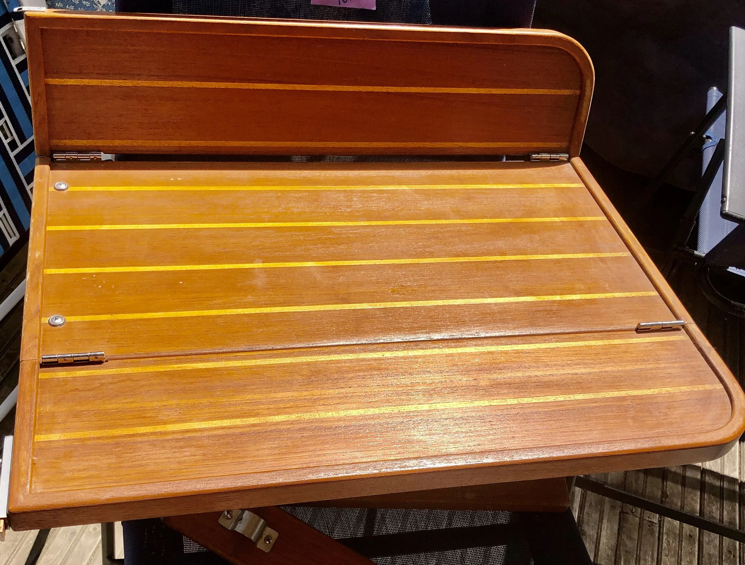 Folding Teak Cockpit table — Nimphius Boat Works, Sailboat Service and