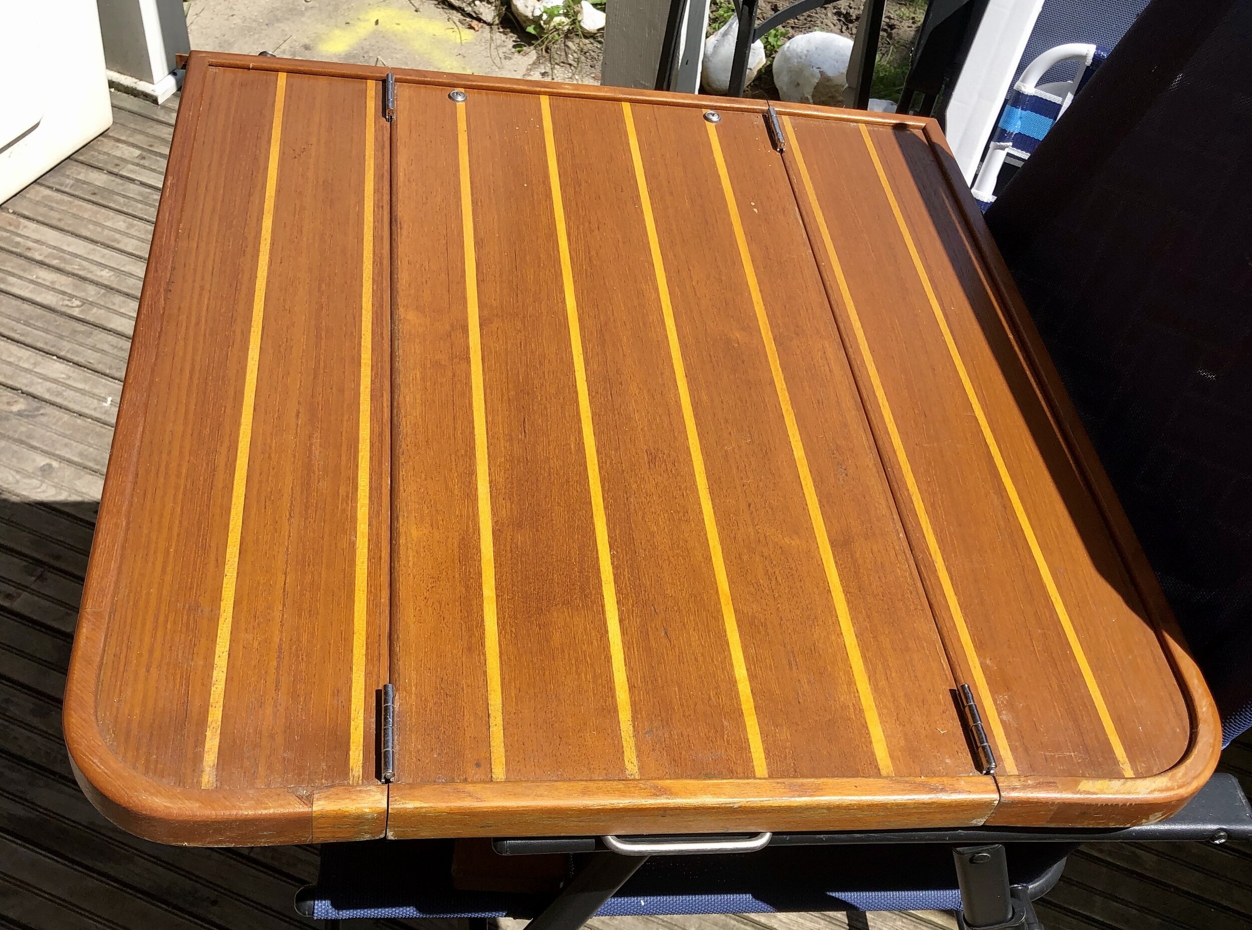 Folding Teak Cockpit table — Nimphius Boat Works, Sailboat Service and Brokerage