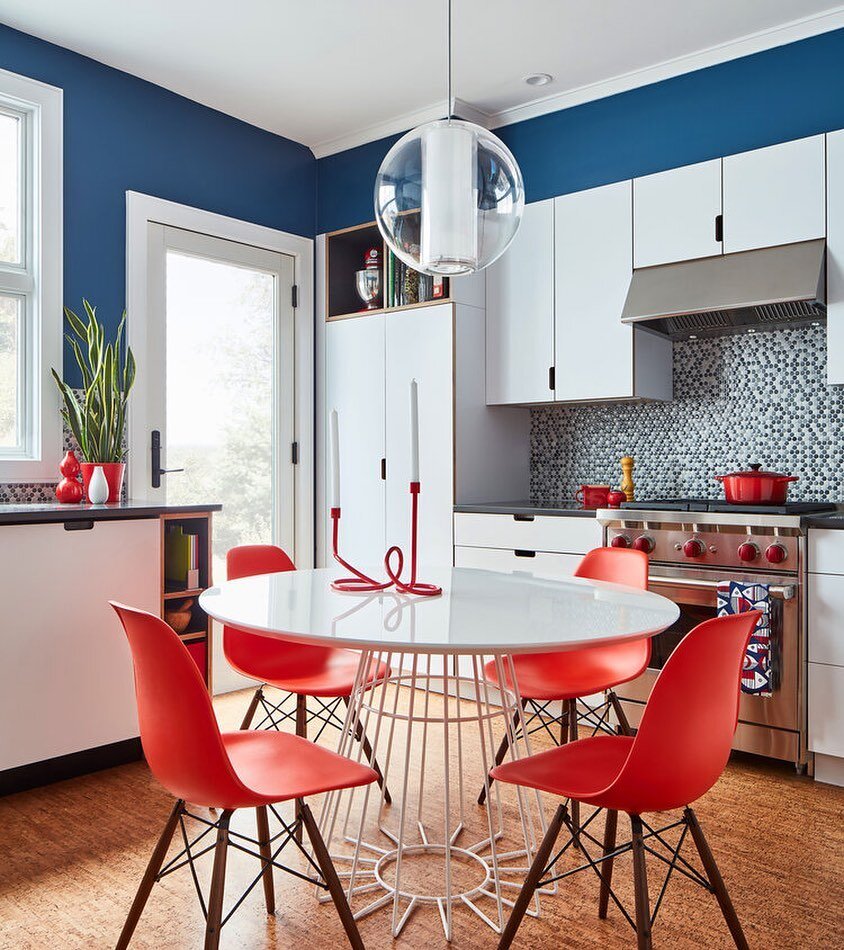 Our Pop Art kitchen project features laminate cabinets with custom door and drawer pulls to expose the plywood. 🍒 
Photography: @jaredkuziaphoto 
Cabinetry: @bostonbuildingresources 
Architecture &amp; Design: @heliosdesigngroup