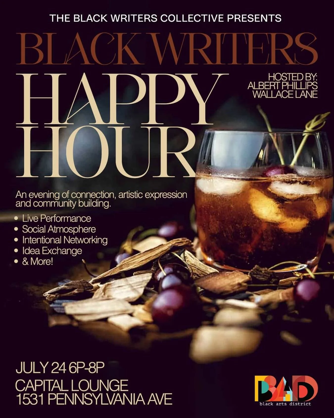 Black writers in and around Baltimore, where y&rsquo;all at? 👀✍🏾

The Black Writers Collective is bringing back Black Writers Happy Hour, an evening designed for connection and conversation among Black writers, poets, storytellers, readers, and lit