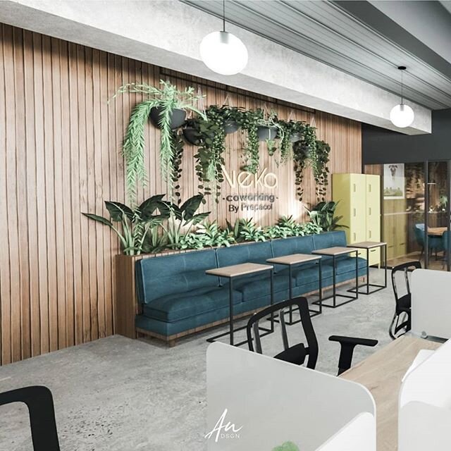 This was my last working space design last year. I don't know if I've said how much I enjoy designing office spaces, is like they allows me to mix elements in a way that I just find very fun.
We designed this coworking space in Colombia, for a compan