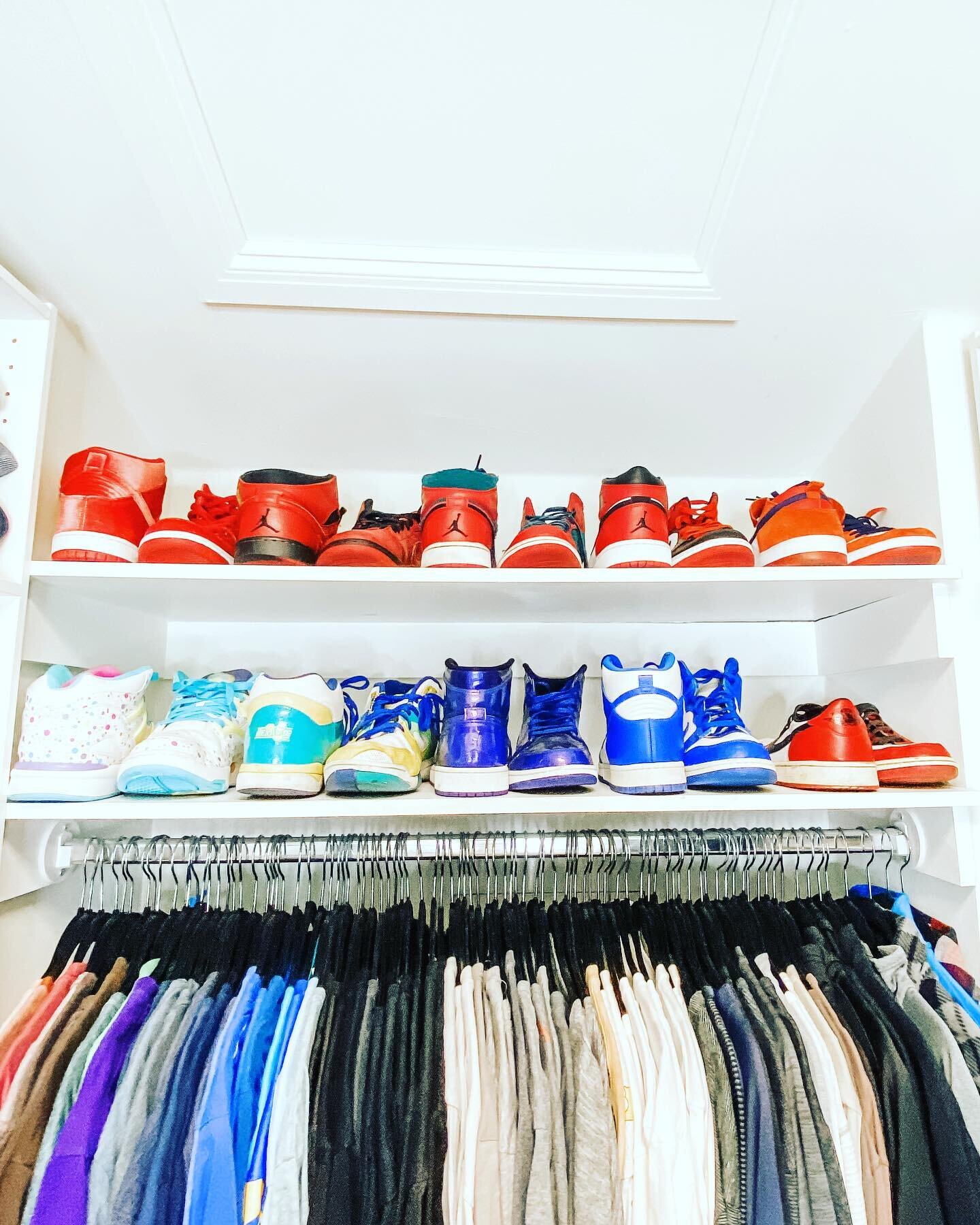 Sometimes our closets aren&rsquo;t set up for optimal shoe storage so you have to get creative. Try using the high vertical space if you have minimal floor space.

Do you color coordinate your shoe storage?

#hireanorganizer 
#shoestorage
#shoeorgani