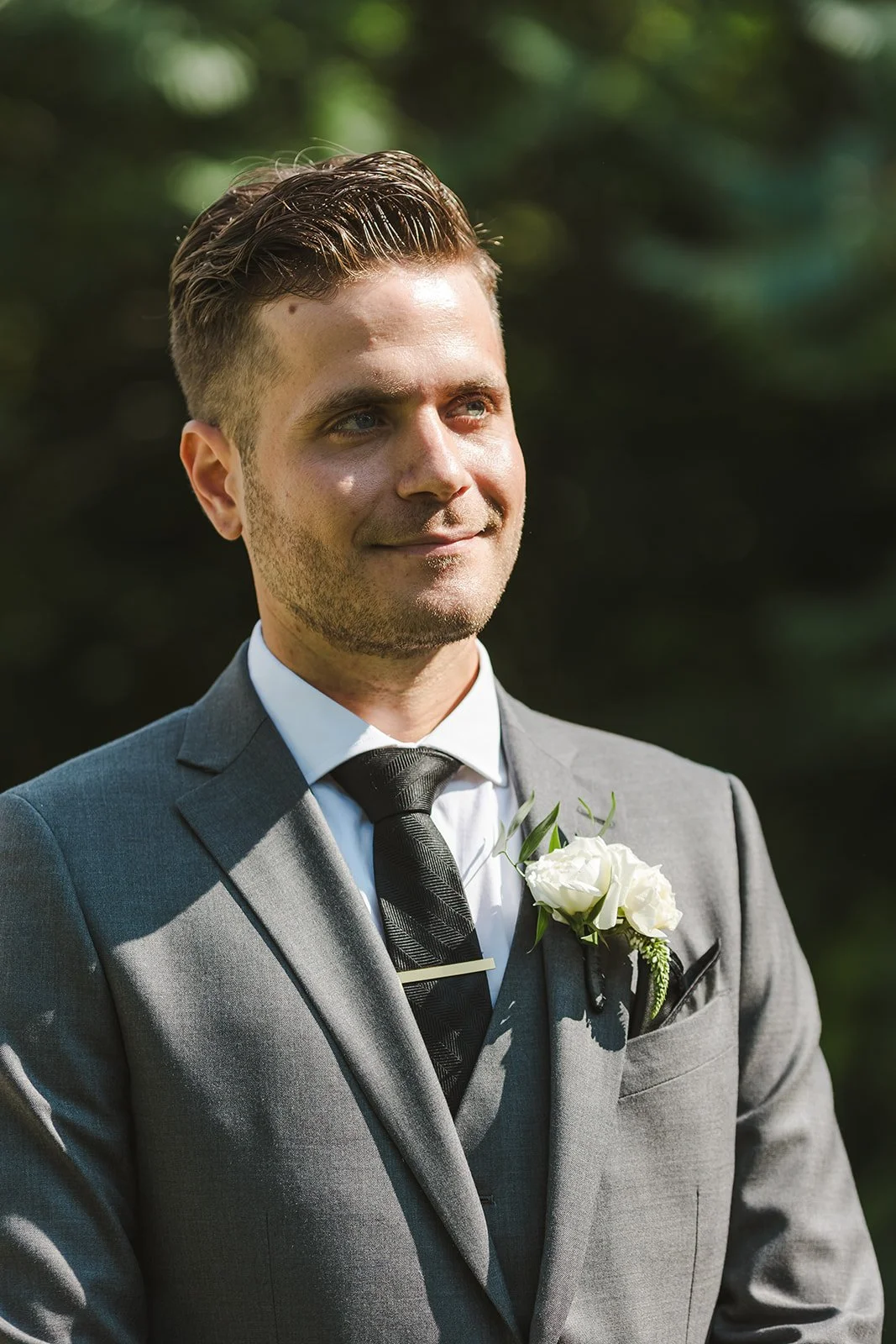 Wedding Ceremony Groom First Look Harding Waterfront Estate Photographer C&J Fedora Media.jpg