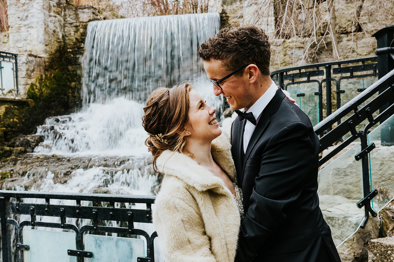 Bride and groom enjoy winter wedding at the Ancaster Mill photo by Fedora Media.jpg