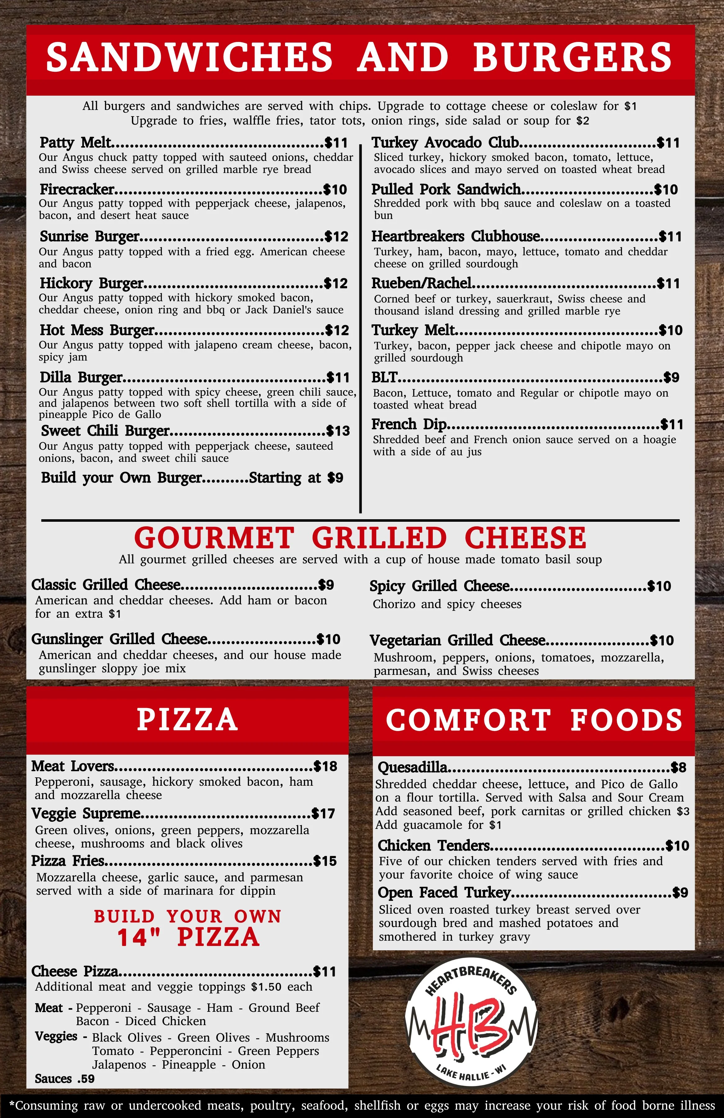 Heartbreakers Menu — Our Favorite Bar