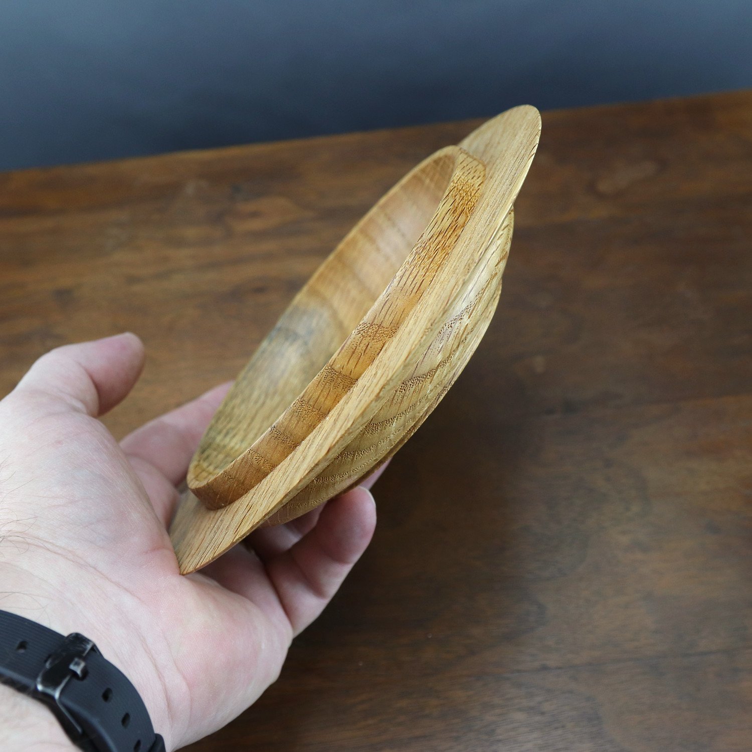 Decorative handmade oak dish for home.