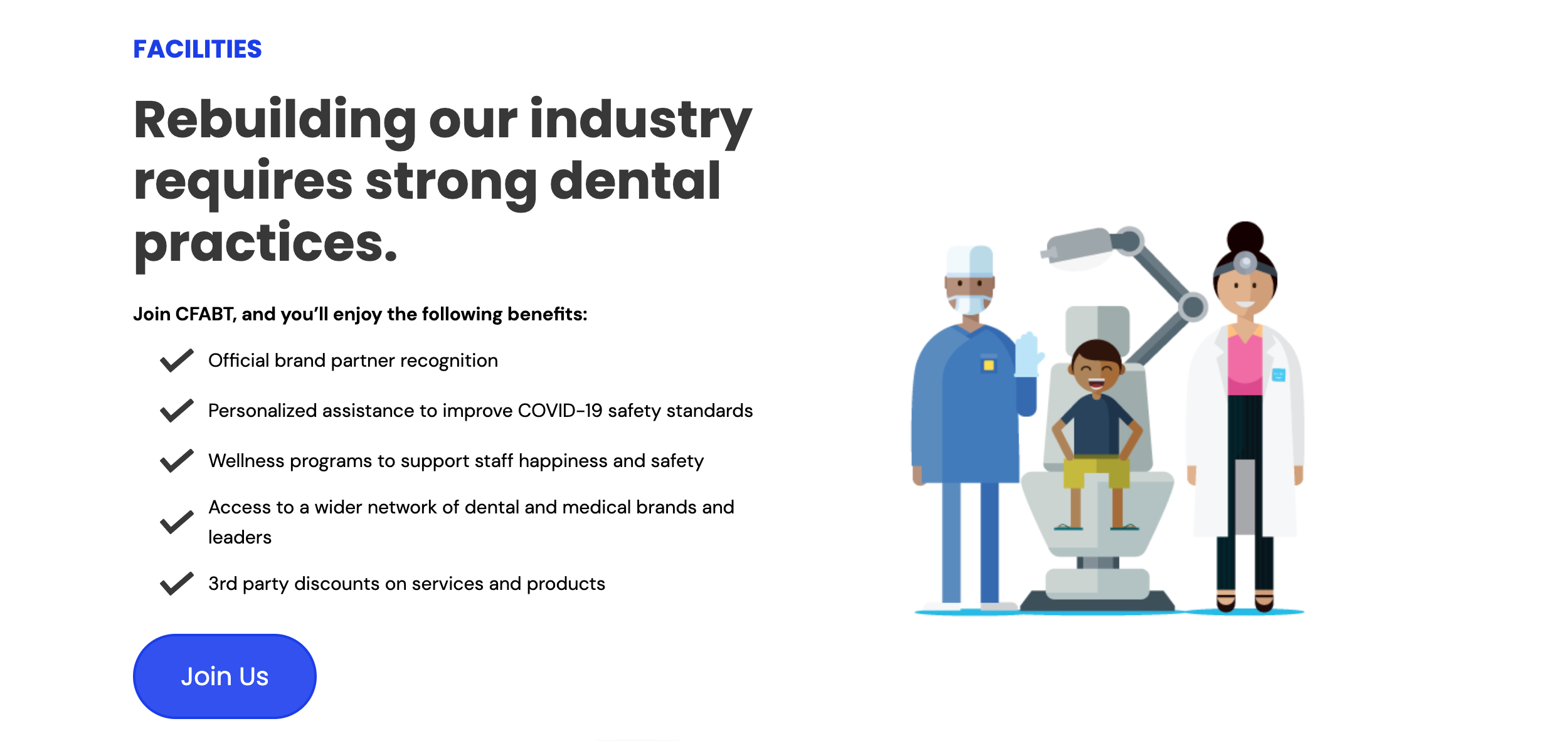 Landing page screenshot 3 of 4, beginning with "Rebuilding our industry requires strong dental practices."