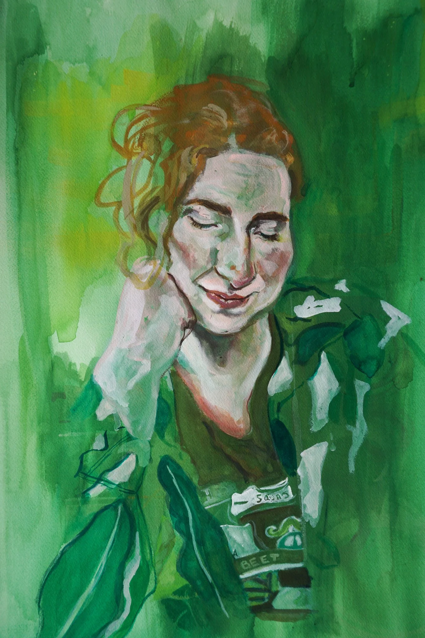  Self portrait painting in gouache. 