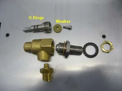 The shaft can then be screwed out and the o-rings &amp; washer replaced. Note that the washer is held on by a little bolt.