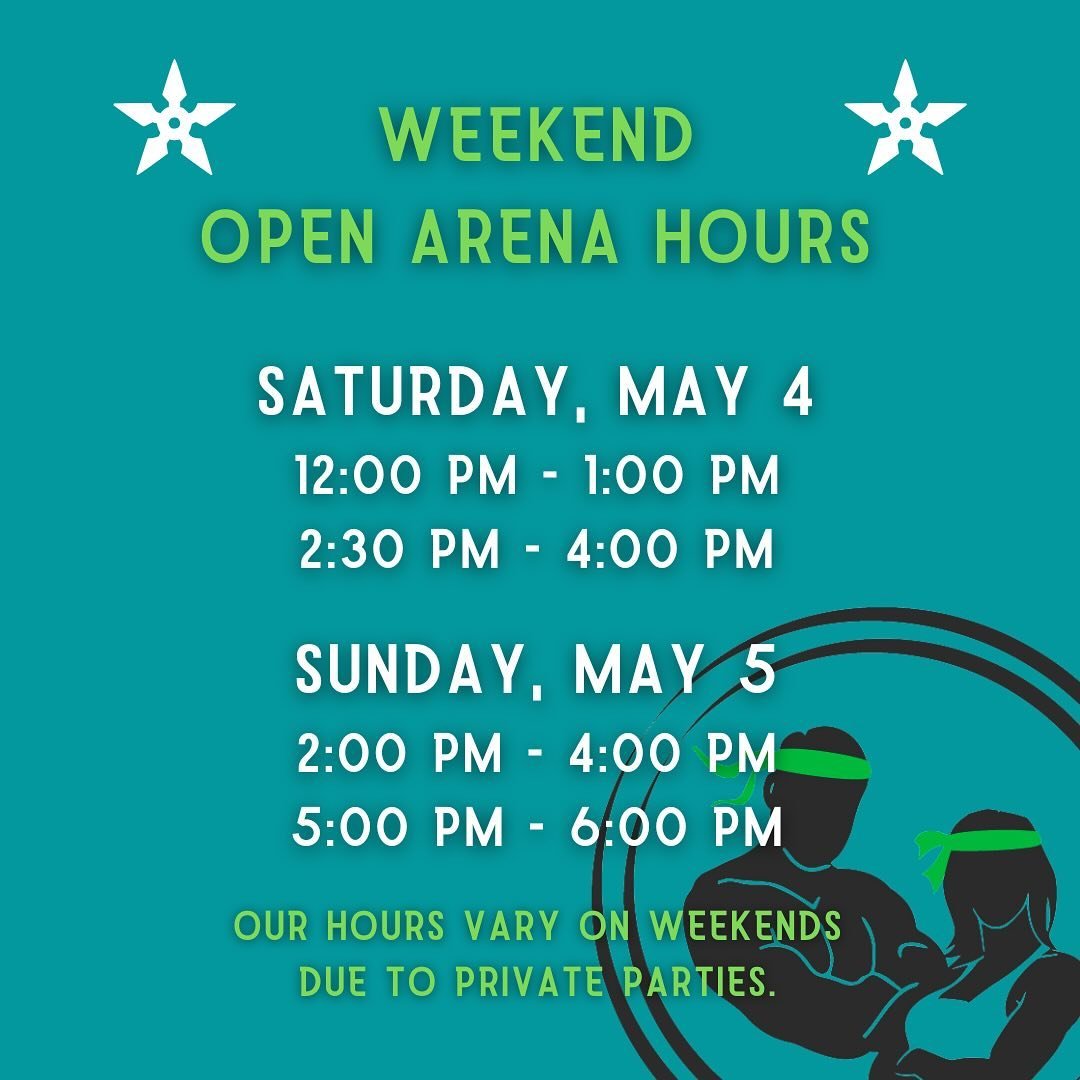 Here are our weekend hours 😎 Come get strong 💪 &amp; have fun too!! 🥷🏼