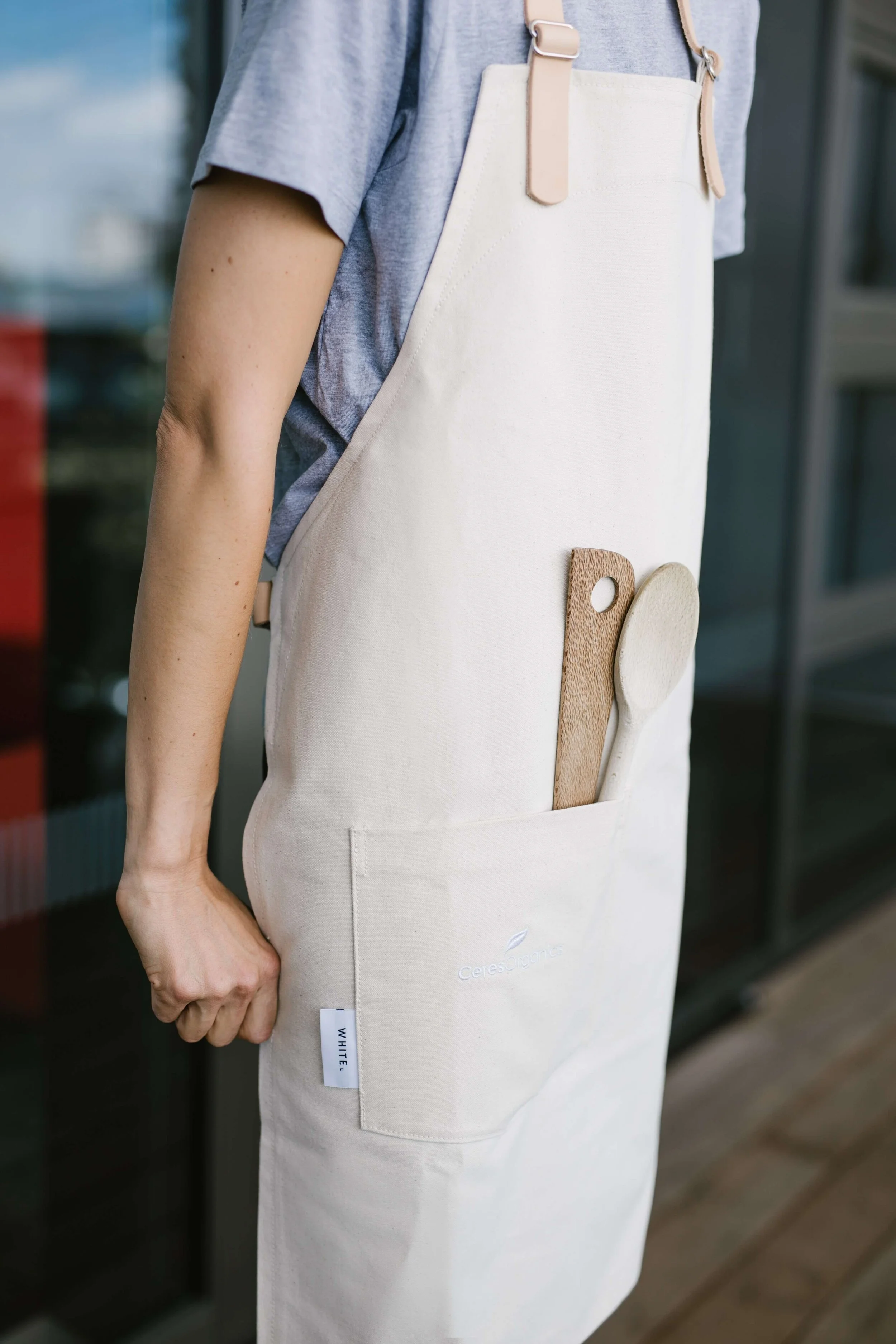 12oz natural cotton canvas apron designed for Ceres Organics.
