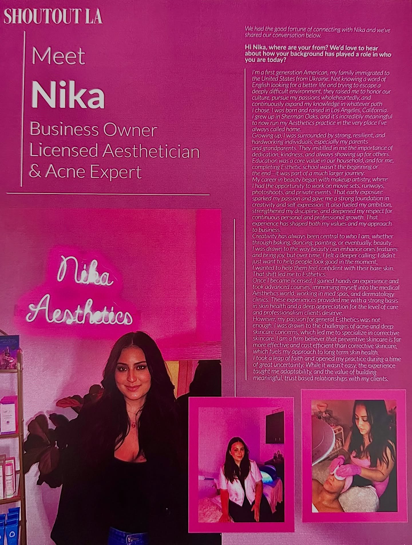 Feeling so grateful to @shoutoutlaofficial and @voyagelamag for the feature and the chance to share my journey creating Nika Aesthetics 💖

Check out the article! 🔗 in bio 

#nikaaesthetician #aesthetics #esthetics #facials #journey #smallbusiness #