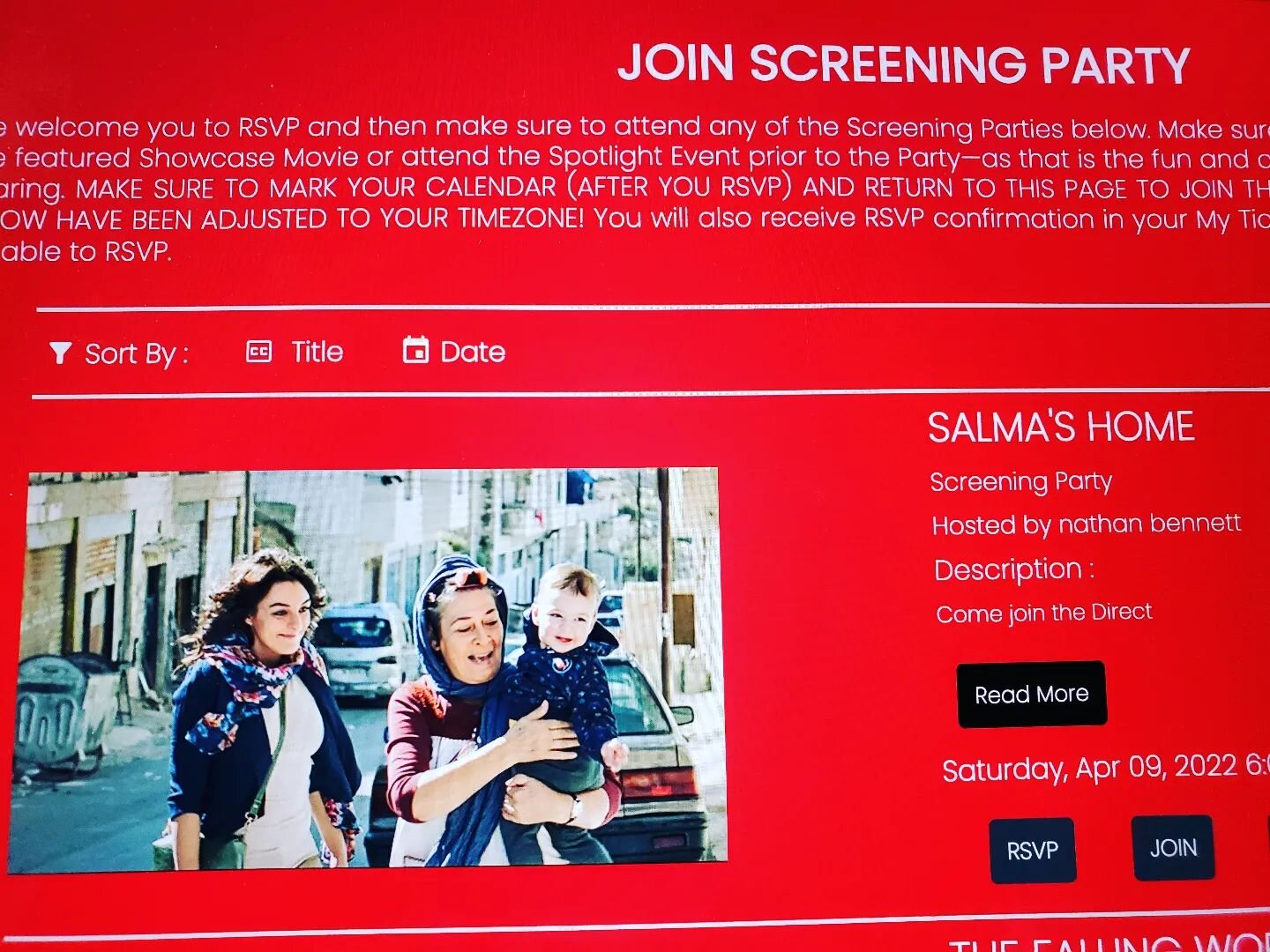 TODAY! To celebrate the end of the virtual run with Cinequest film festival, join us (Nathan, Hanadi, Rania, Sameera and potentially Juliet) on Zoom today 3pm PST San Jose, CA time.

https://creatics.org/cinejoy/screening-parties/join 

@hanadielyan 