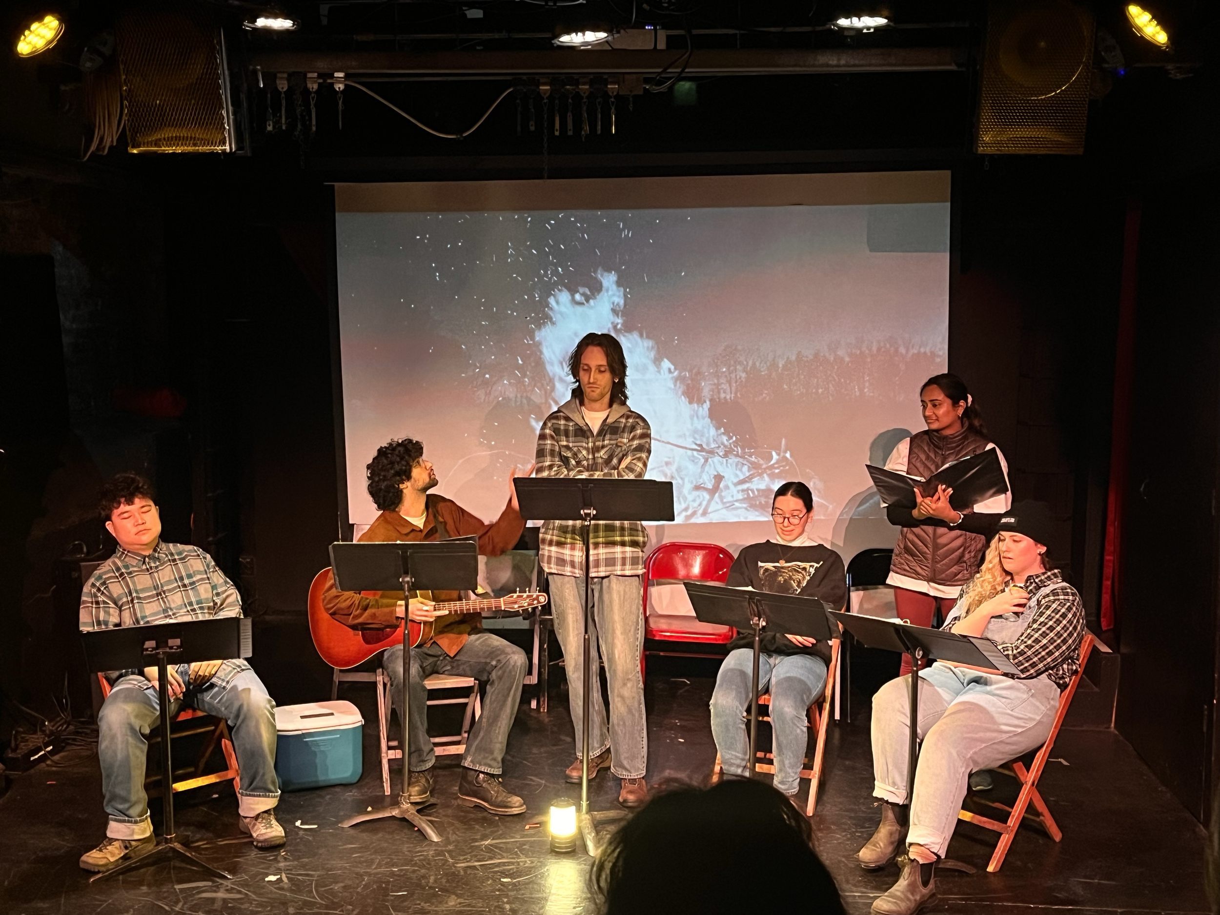 Kyu Park, Sammy Pignalosa, Damien Moore, Lily Brenner, Aditi Sanghavi, and Devan Hawkins in grease my chin by Jude Cramer