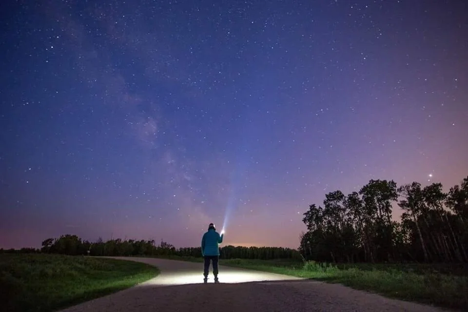 Priscilla Cortes looking up at milky way photo by Megan Posein Photography