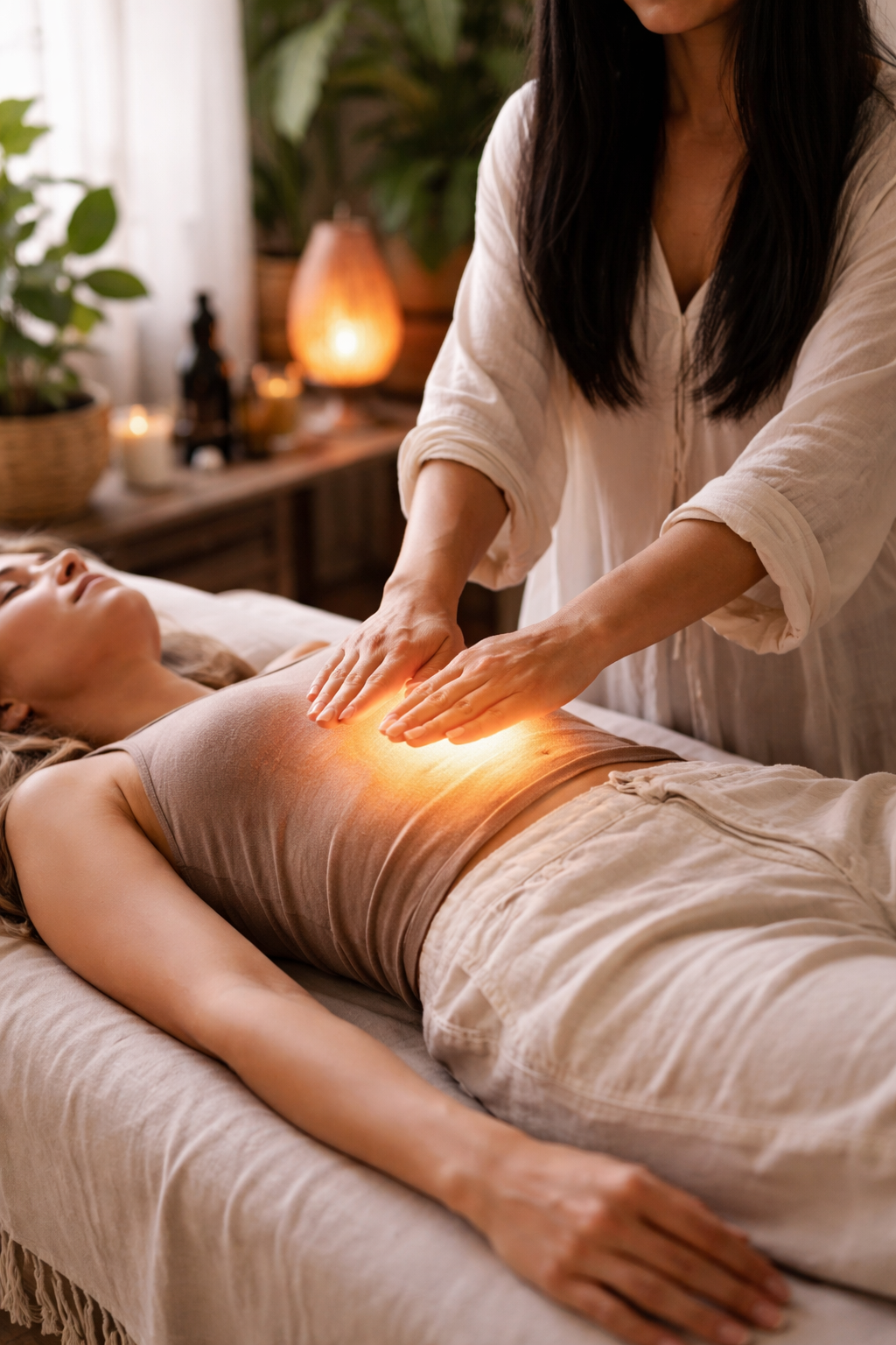Priscilla Cortes giving Energy healing to client