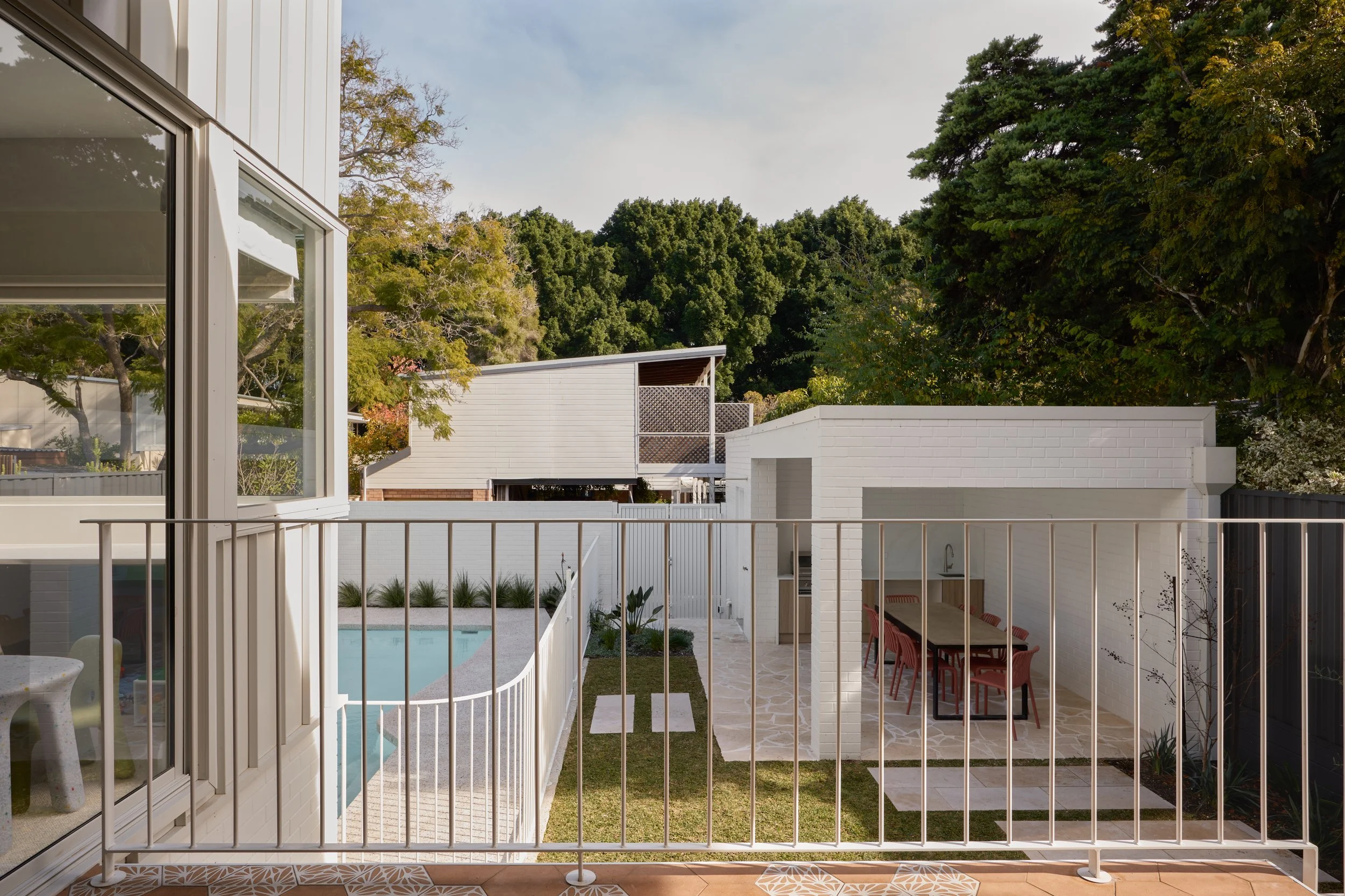 View of playroom and backyard from living space