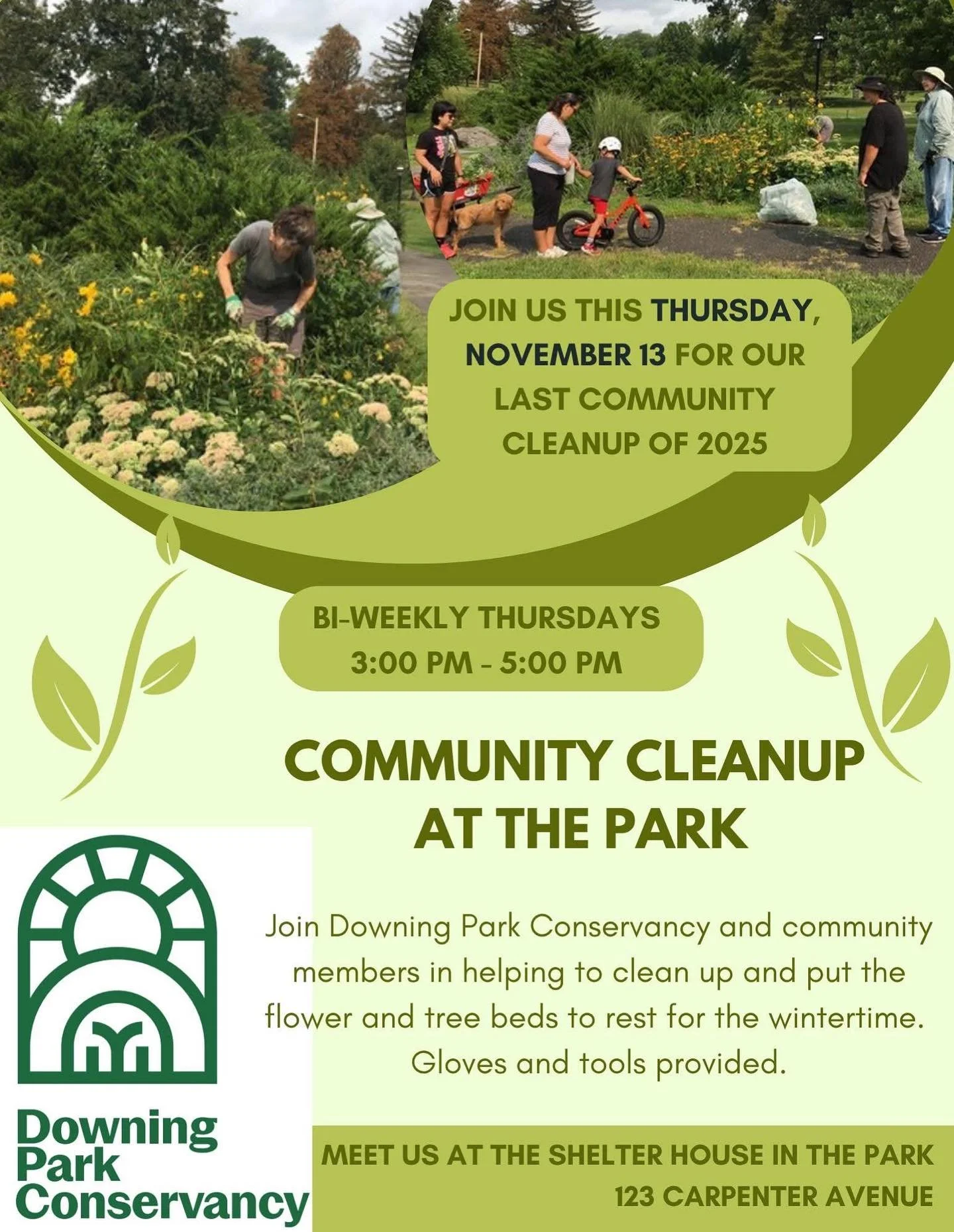 Come out and join us from 3-5 p.m. this Thursday, November 13, along with neighbors and community members, in helping to clean up our park during our last bi-weekly weekday cleanup for the year.
🌳🌿🌾🍁🌻
We&rsquo;ll have crisp park cleanup weather 