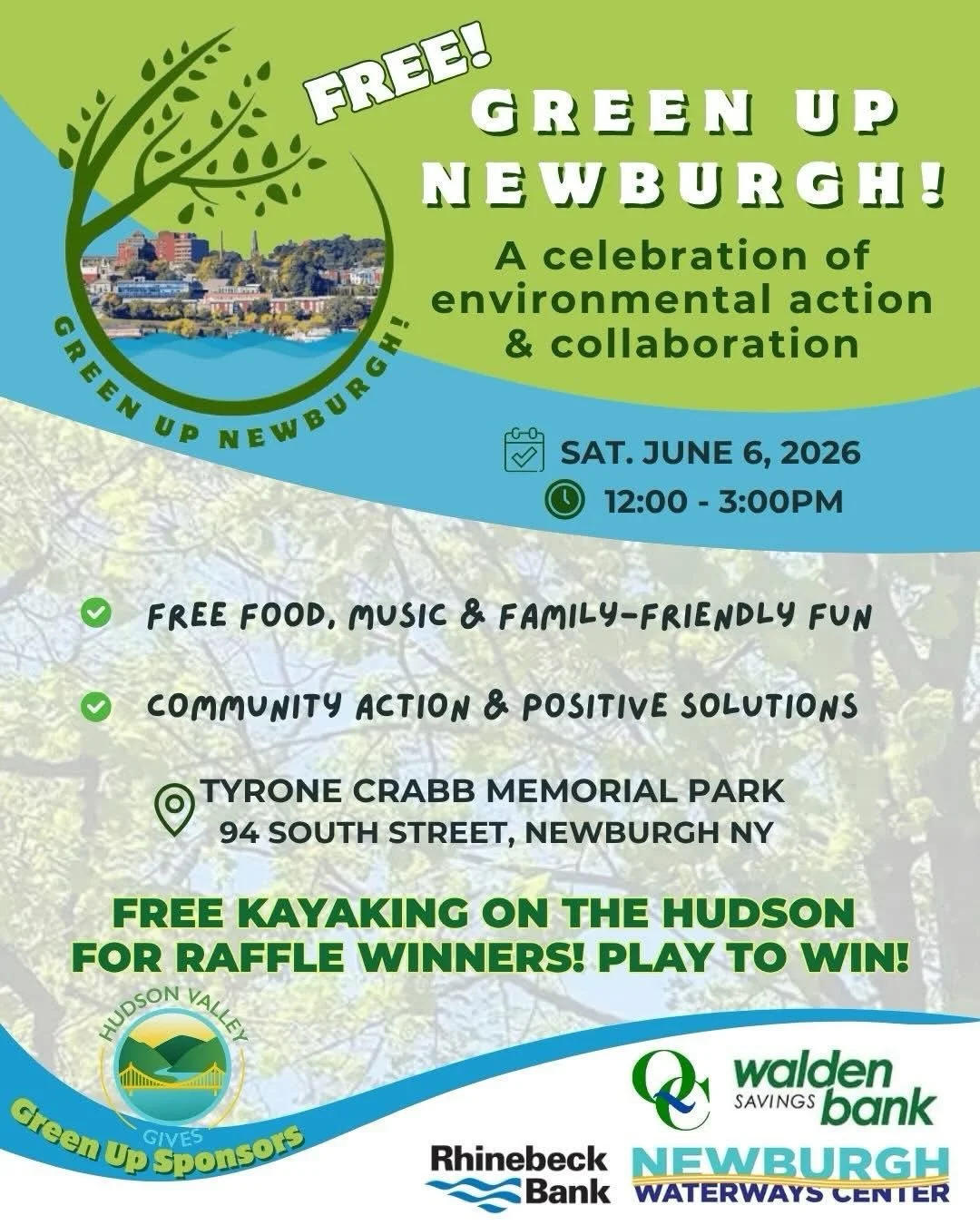 Downing Park Conservancy would love for you to gather your family, friends and neighbors and join us this Saturday, June 6 in Tyrone Crabb Park to celebrate community environmental collaboration here in Newburgh.
Join us to see how you can get involv