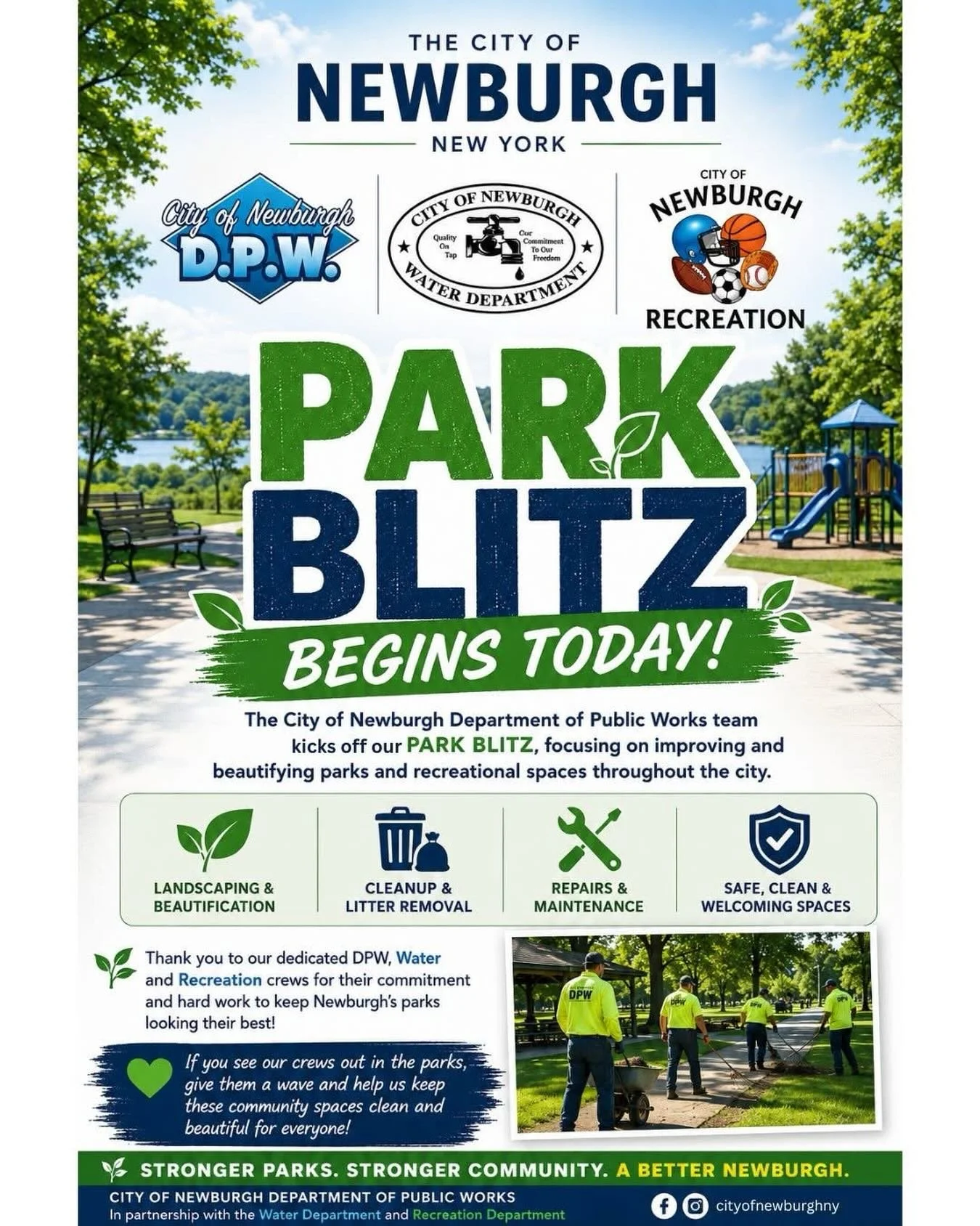 Downing Park Newburgh is excited that the City of Newburgh is taking on this important initiative and investment of time,care and attention that our City&rsquo;s parks need. 
We, along with our community volunteers, will continue to care for Downing 