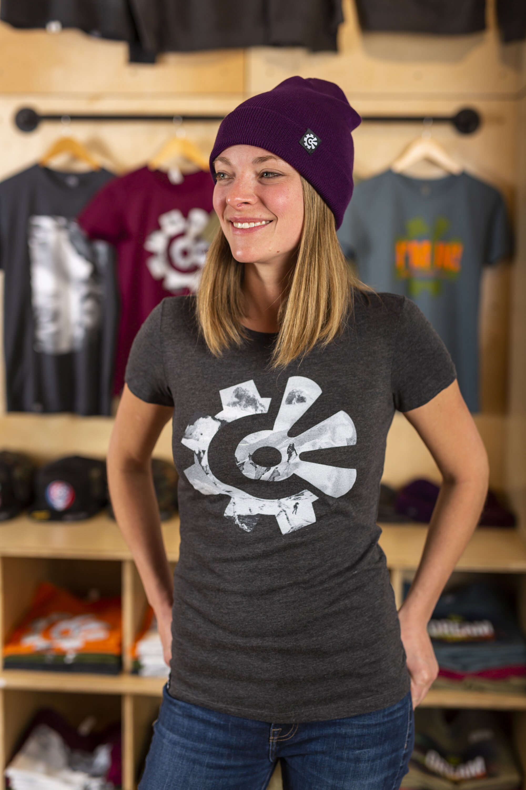 fisher creative ladies logo t shirt black on model