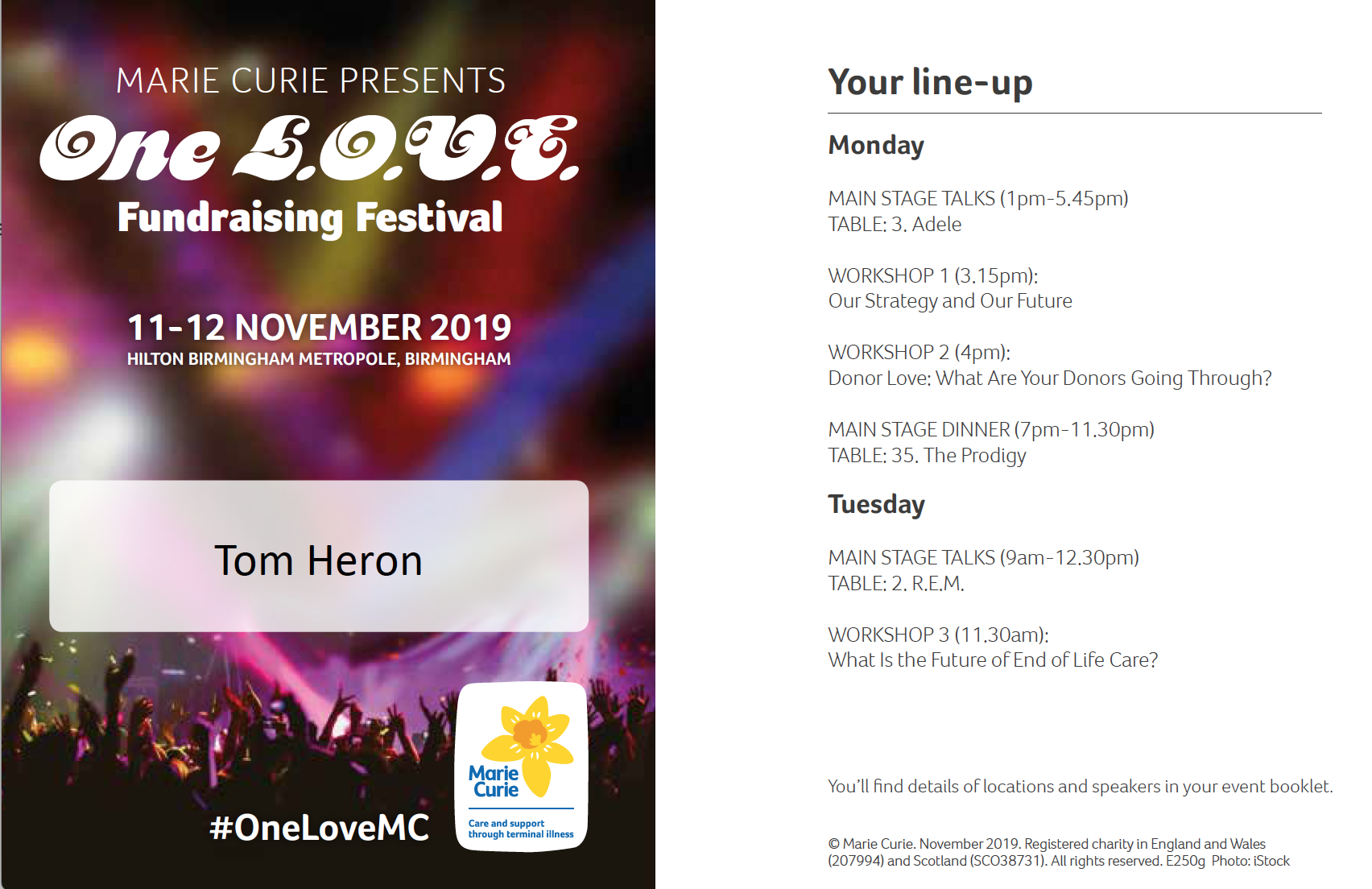 Personalised festival pass (front and reverse)