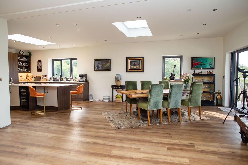 The Dunes large open plan kitchen diner living room in luxury upside down holiday home in Cardigan 