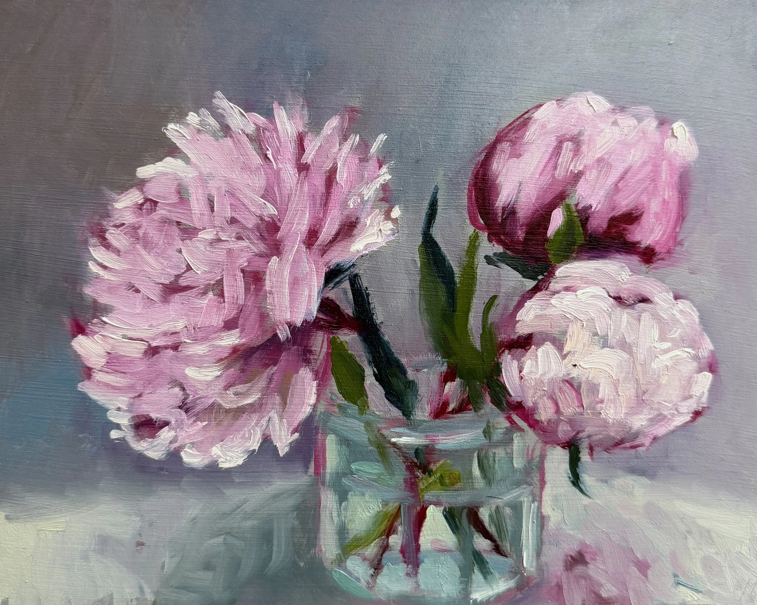 Pale Pink Peonies in Jam Jar