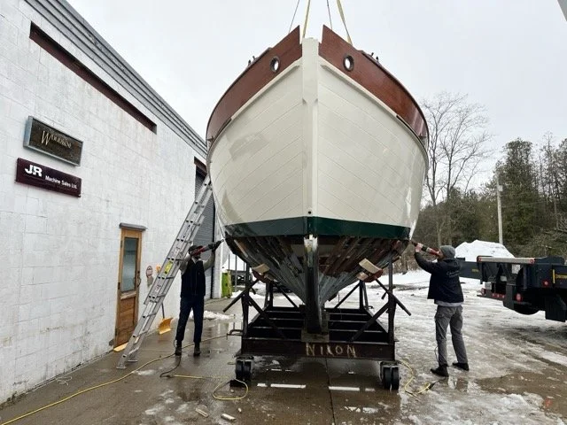 lifting the hull with crane
