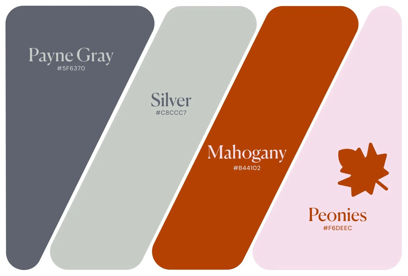 Fall color palette of payne gray, silver, mahogany orange and pale pink