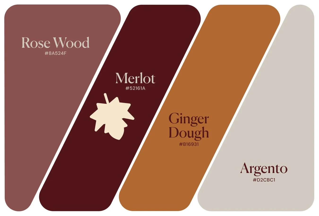 Autumn color palette of rose wood, deep merlot, ginger brown and silver gray