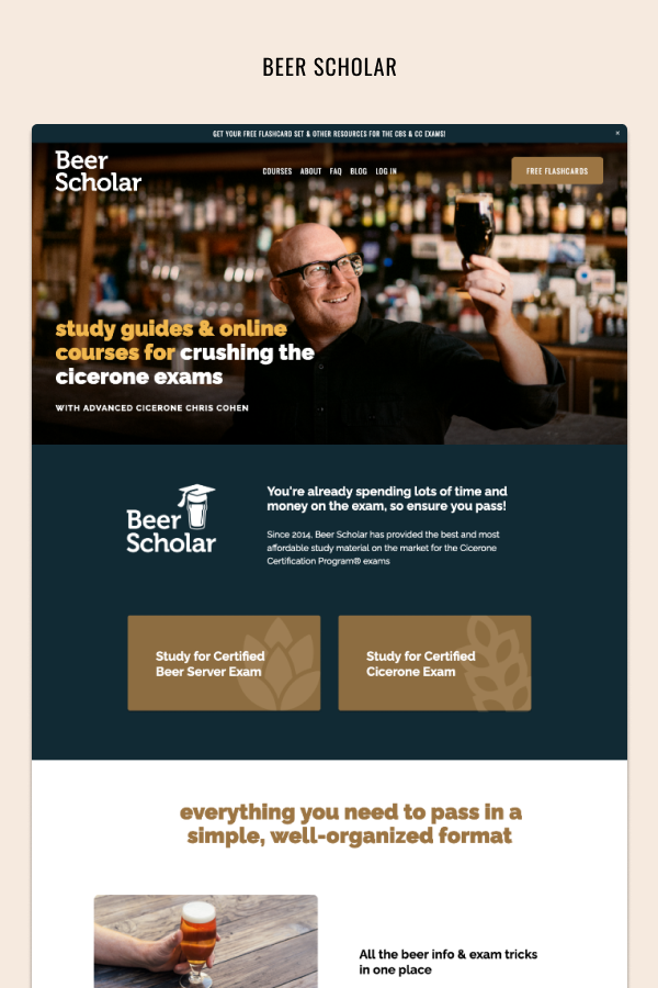 Squarespace Website and Business Funnel For Beer Expert and Course Creator