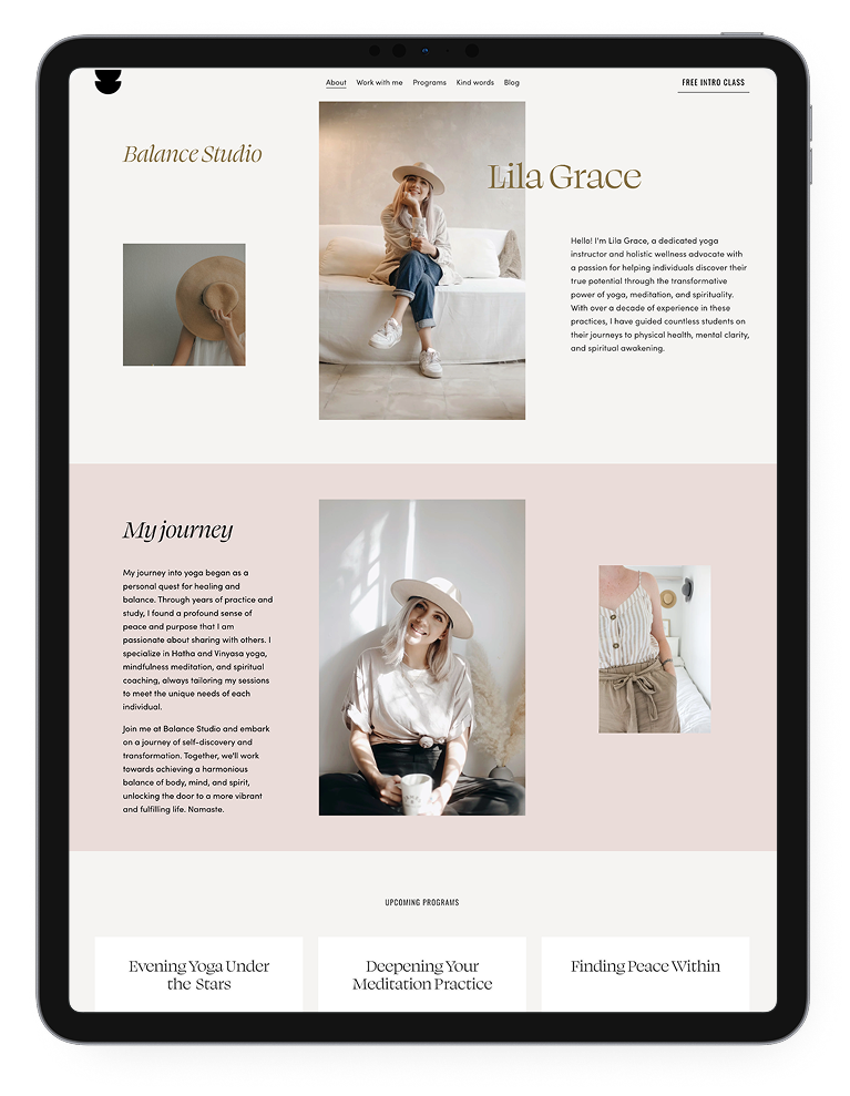 Squarespace therapy website template on tablet — strategic layout for private practice