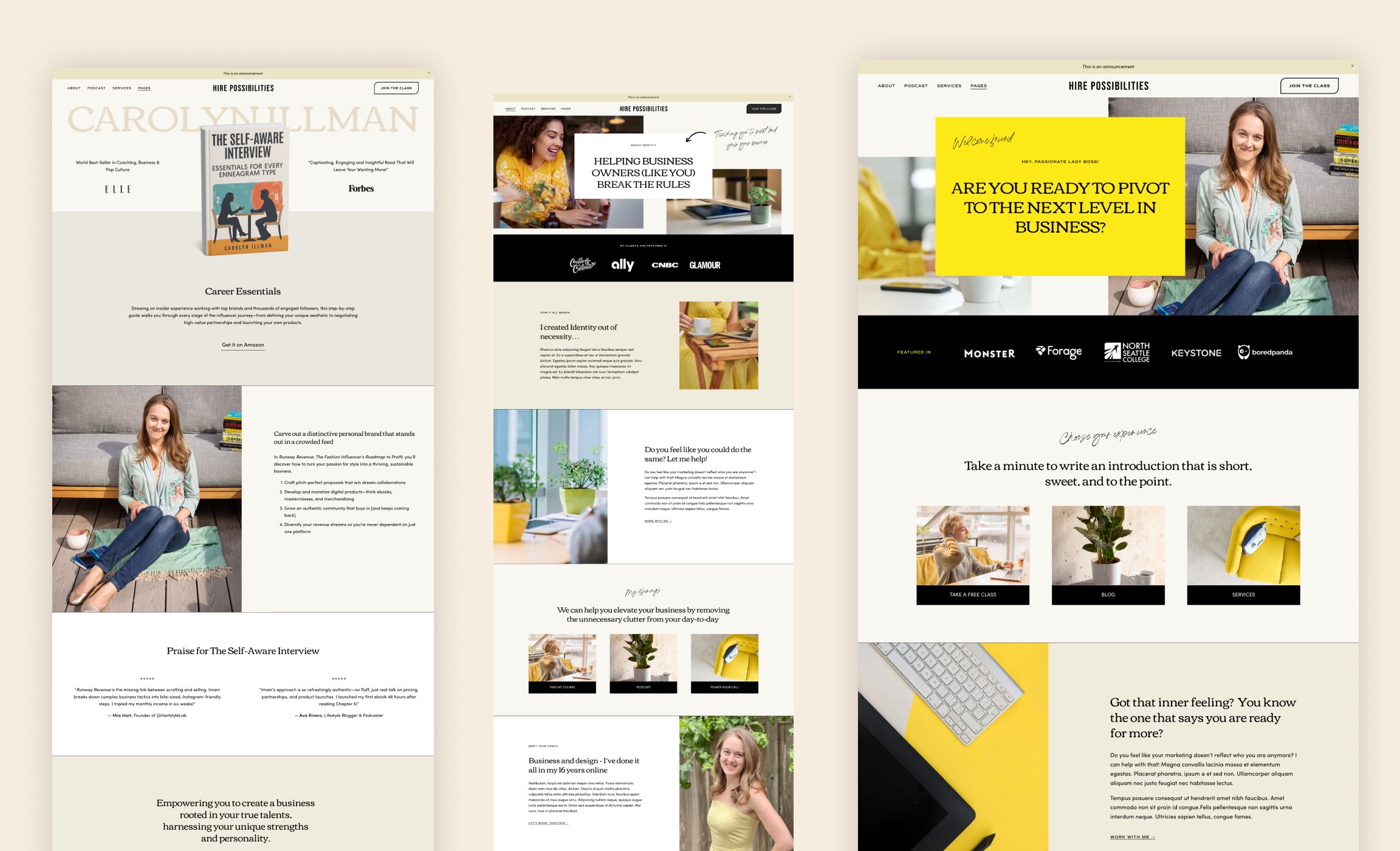 squarespace website for a hiring coach