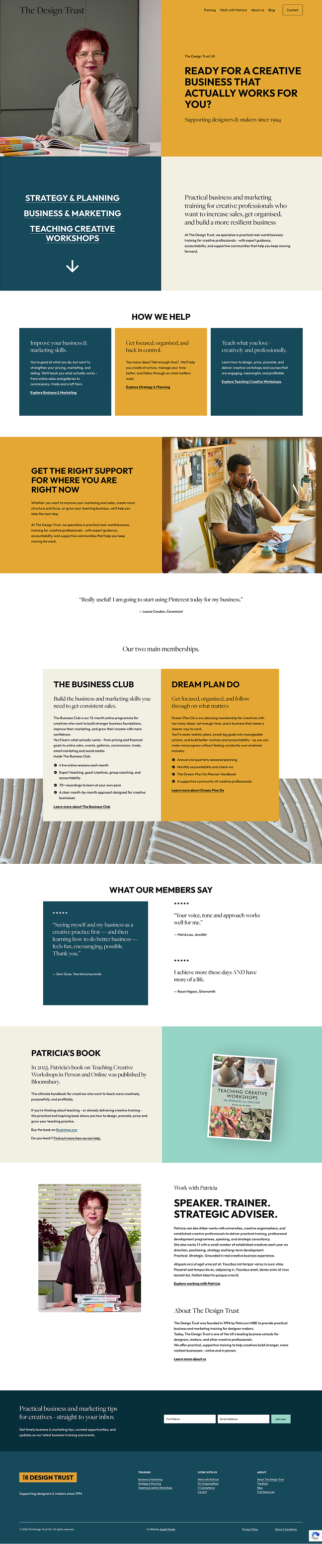 Squarespace website for business school Design Trust homepage screenshot