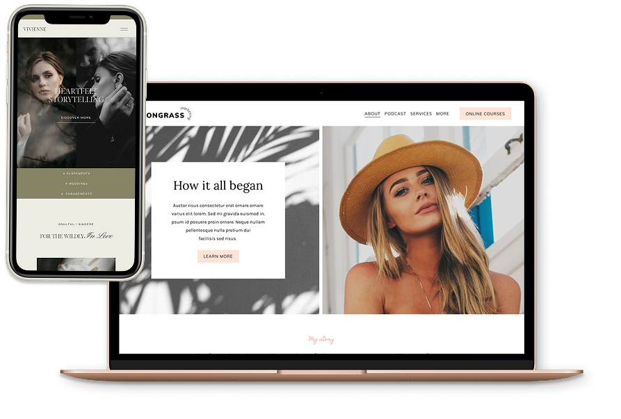 Squarespace template for photographers shown on desktop and mobile — Applet Studio