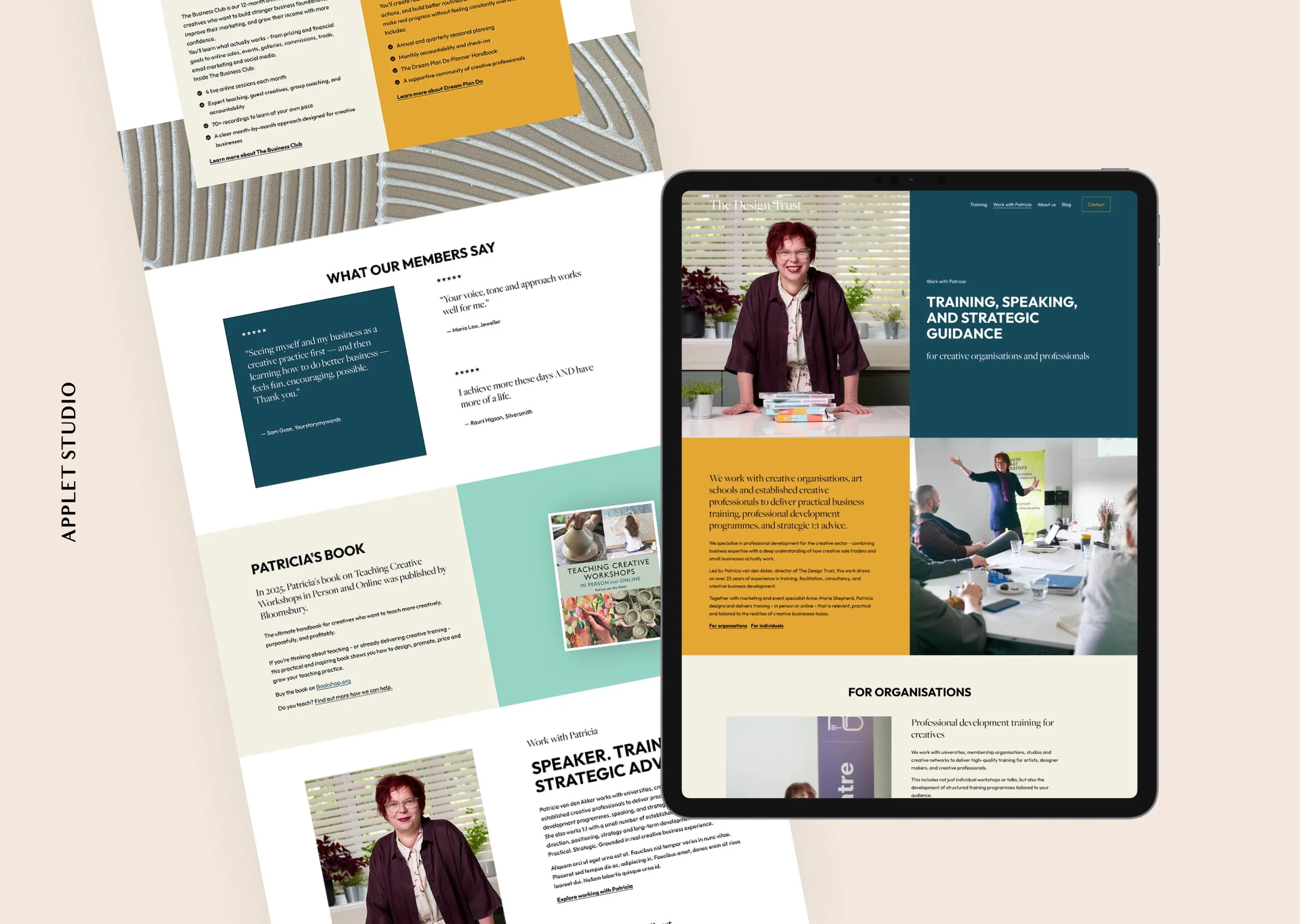 Squarespace website for business school Design Trust ipad mockup