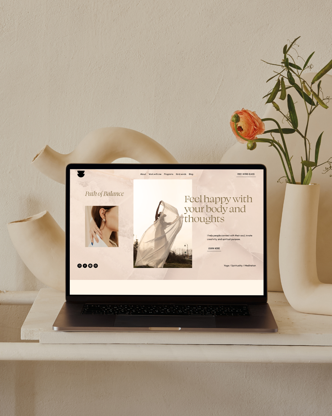 Squarespace wellness website shown on laptop — template for health and wellness professionals