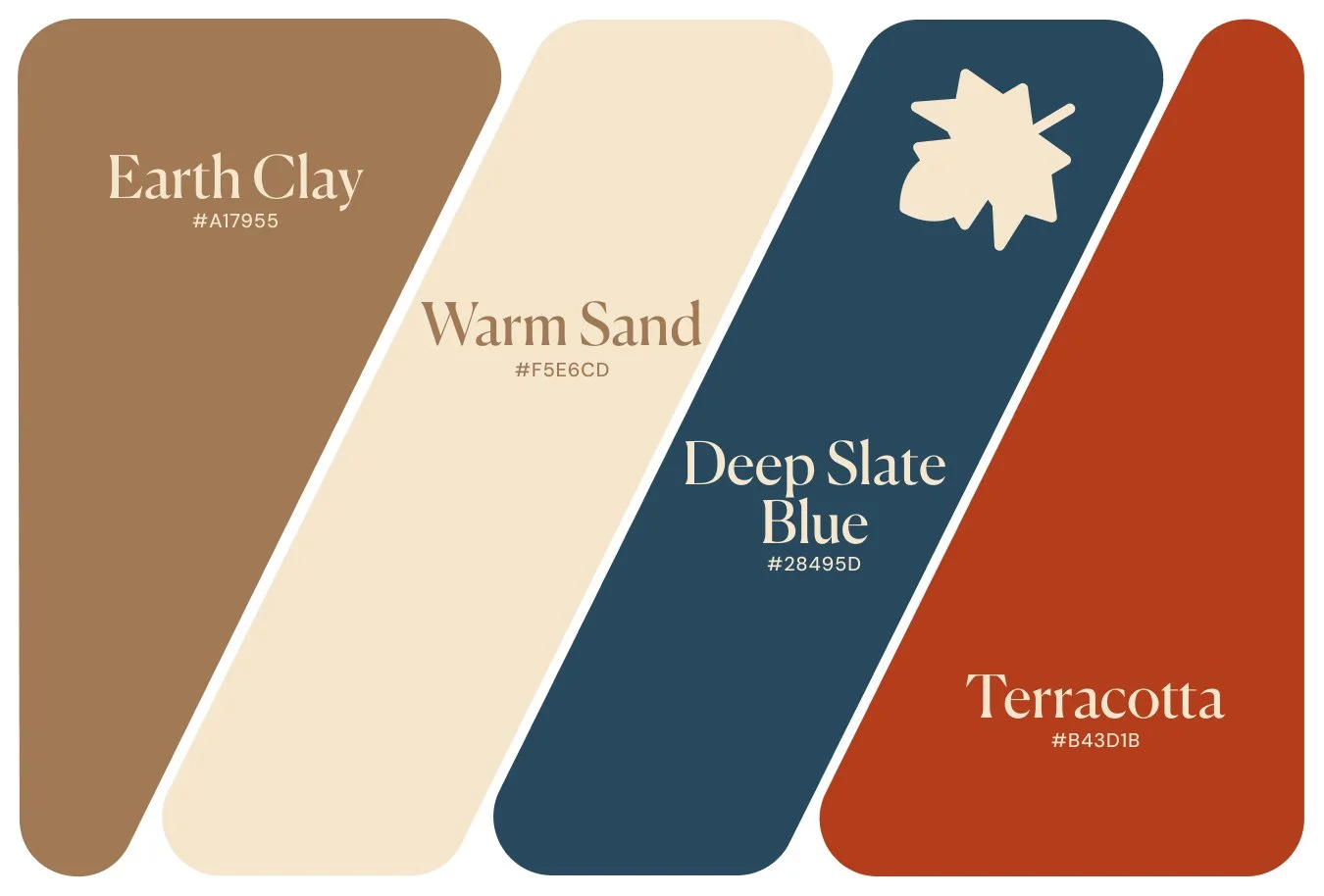 Fall color palette of earth clay, warm sand, deep slate blue and terracotta