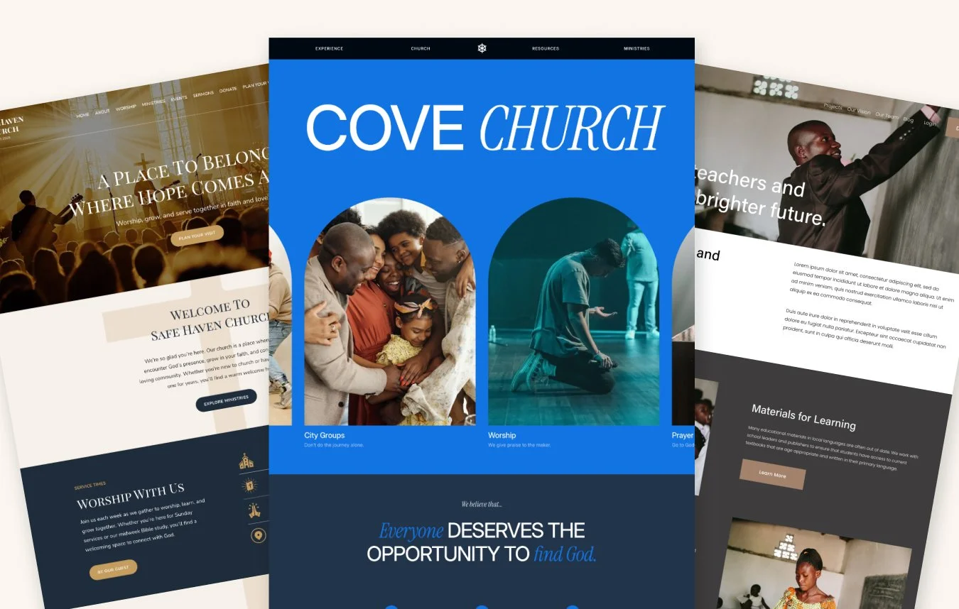 Best Squarespace templates for churches — Evermore, Safe Haven, Cove, and Lusaka