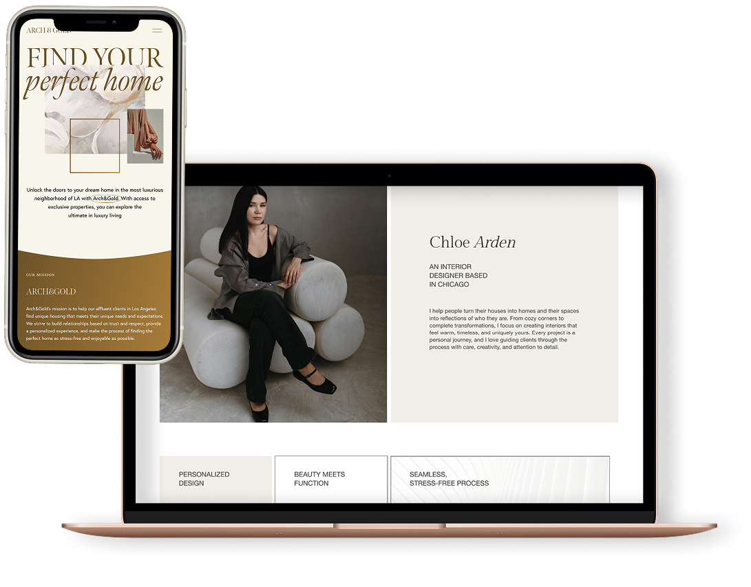Squarespace template for real estate professionals shown on desktop and mobile — Applet Studio