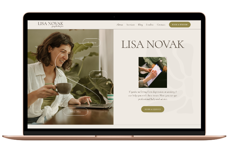 Here & Now Squarespace template for wellness — calm professional website design