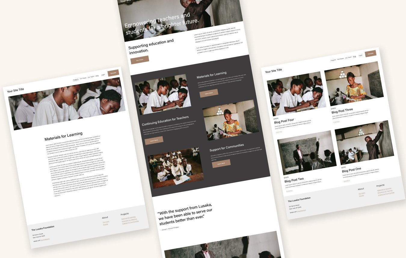 Lusaka free Squarespace template for churches — clean mission-forward layout with donate button and blog